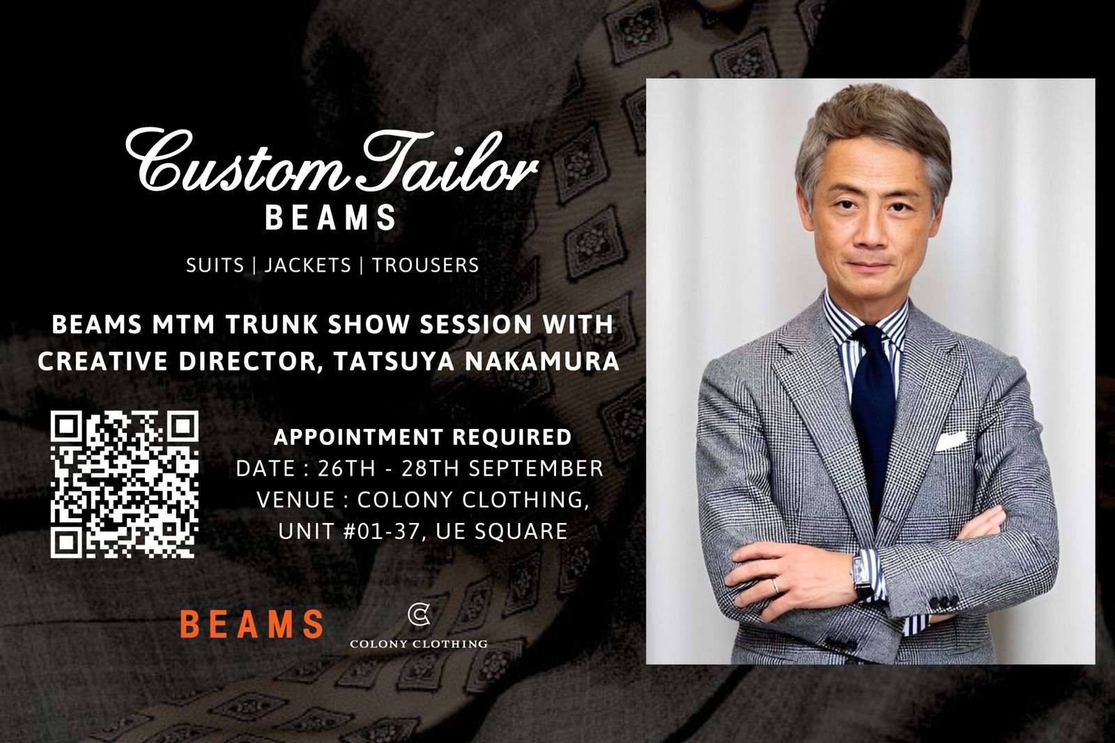 BEAMS CUSTOM TAILORING SEPTEMBER TRUNK SHOW 2025 AT COLONY CLOTHING