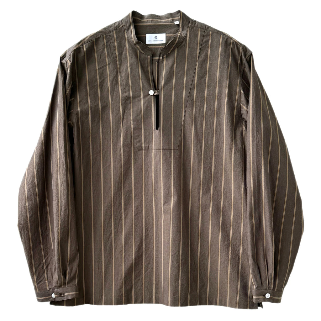 BROWN SHIRT WITH BRWN/CRM STRIPED COLLAR main image 1