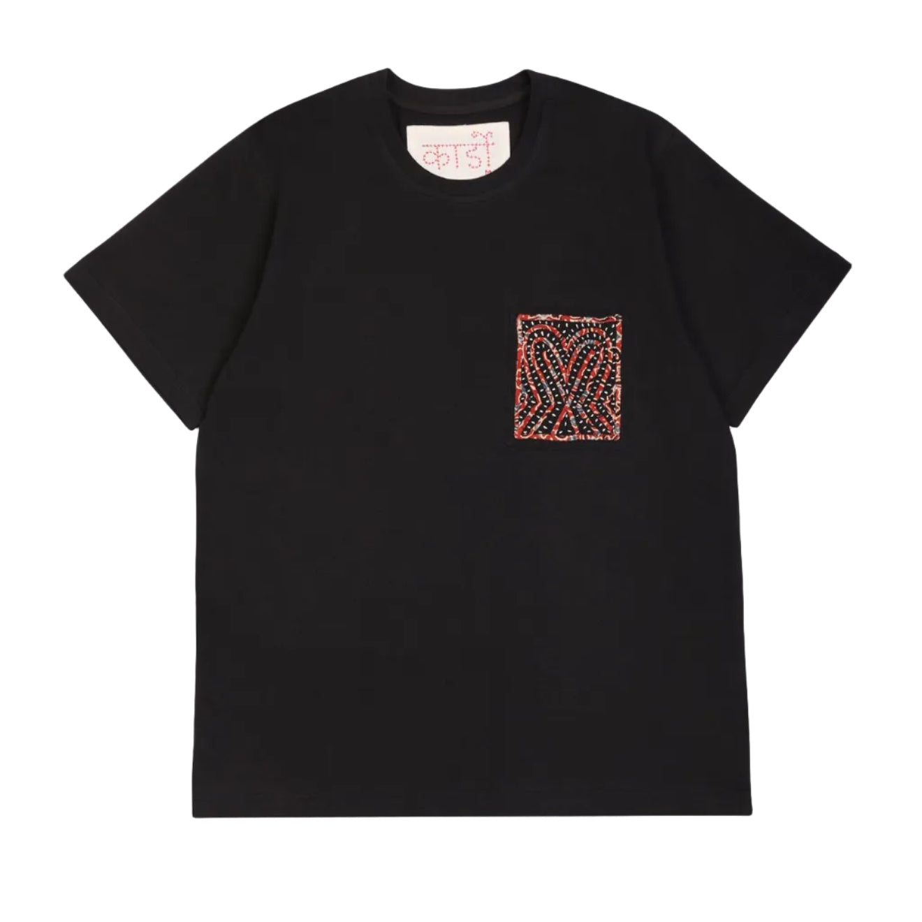 KARDO / T-6 / T-SHIRT WITH RABARI BACK PANEL & PATCH POCKET / BLACK