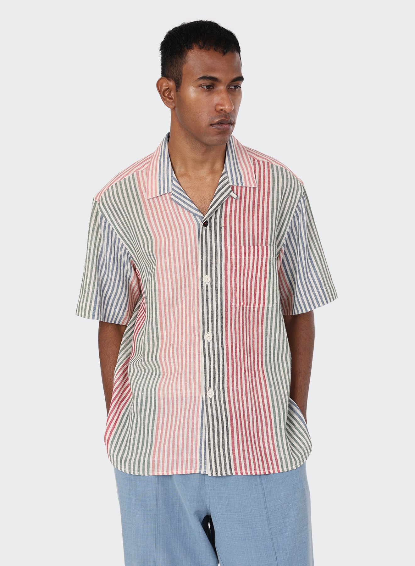 KARDO / RONEN / RELAXED FIT CAMP COLLAR SS SHIRT / MULTI-STRIPED