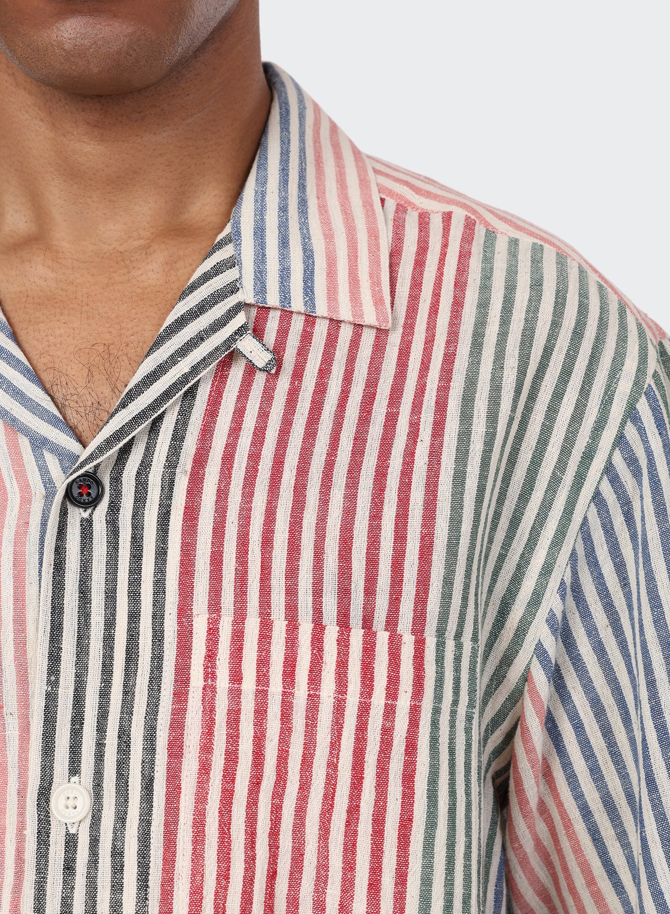 KARDO / RONEN / RELAXED FIT CAMP COLLAR SS SHIRT / MULTI-STRIPED