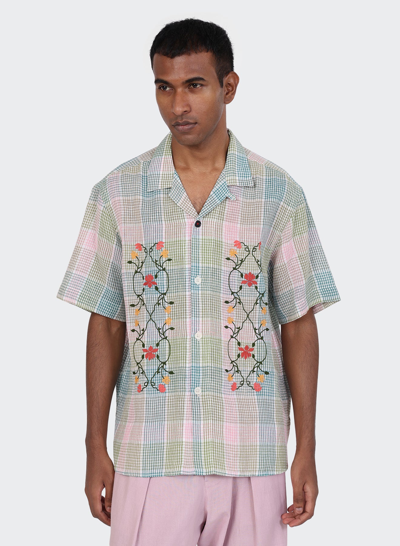KARDO / RONEN / RELAXED FIT CAMP COLLAR SS SHIRT / CHECKERED FLORAL