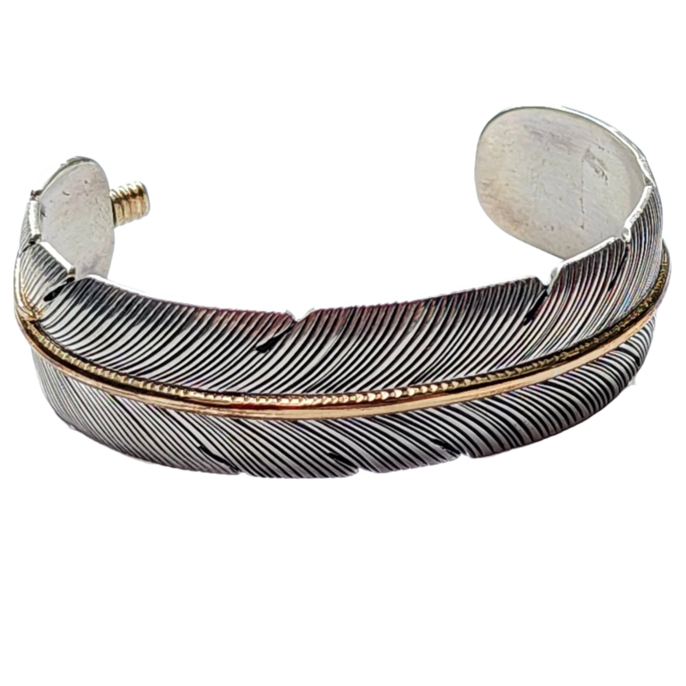 Feather bracelet by Harvey Mace (0.25") sterling silver with 12 karat gold filled / 5-1/2 inch