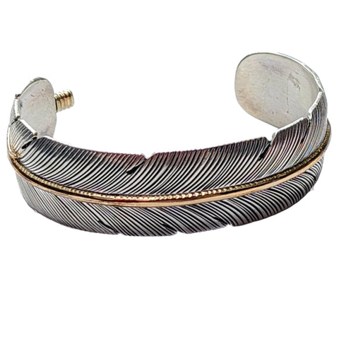 Feather bracelet by Harvey Mace (0.25") sterling silver with 12 karat gold filled / 5-1/2 inch