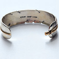 Feather bracelet by Harvey Mace (0.25") sterling silver with 12 karat gold filled / 5-1/2 inch