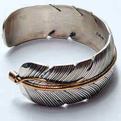 Feather bracelet by Harvey Mace (0.25") sterling silver with 12 karat gold filled / 5-1/2 inch