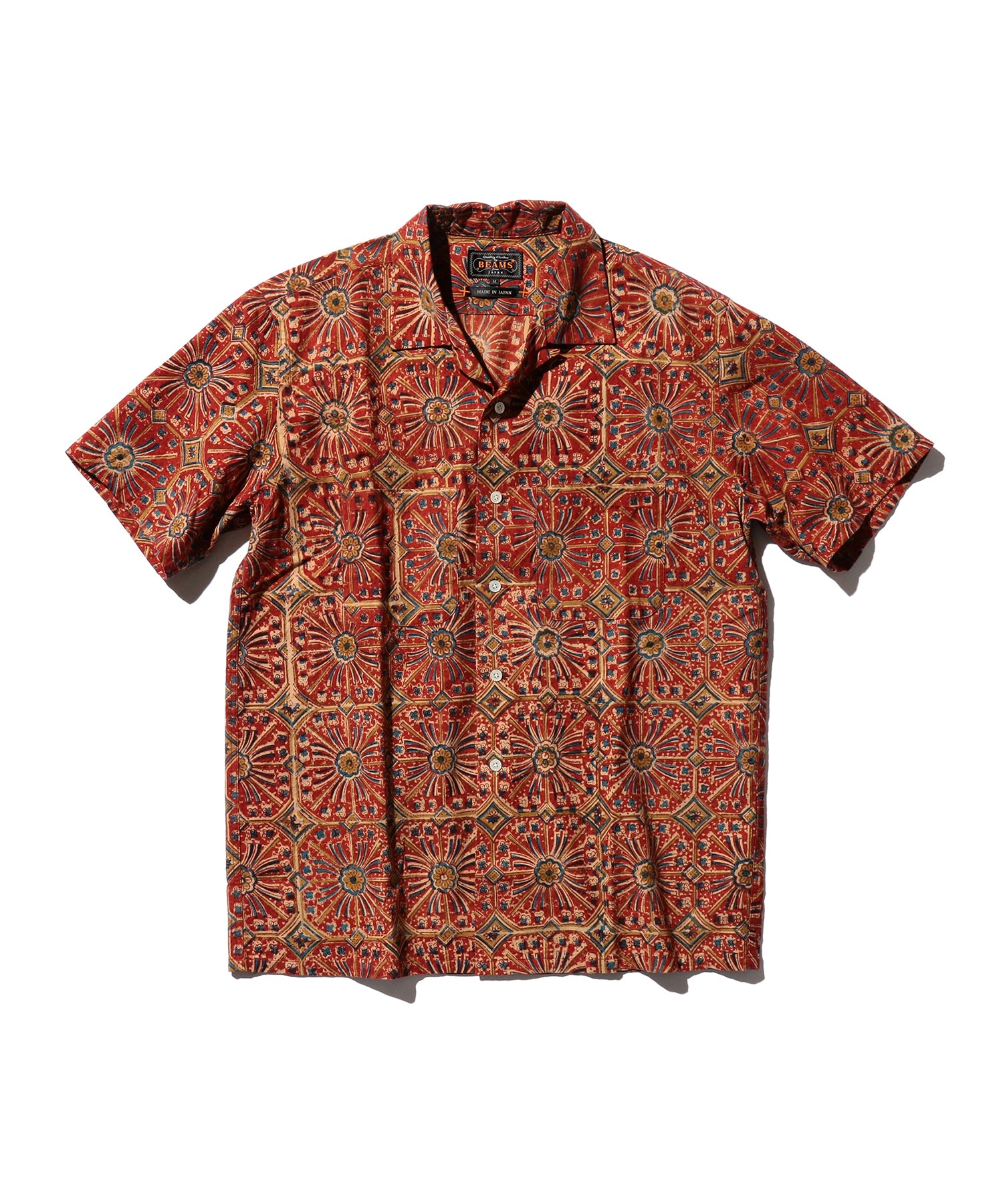 BEAMS PLUS / Open Collar Block Print Flower / 3801-0168-139