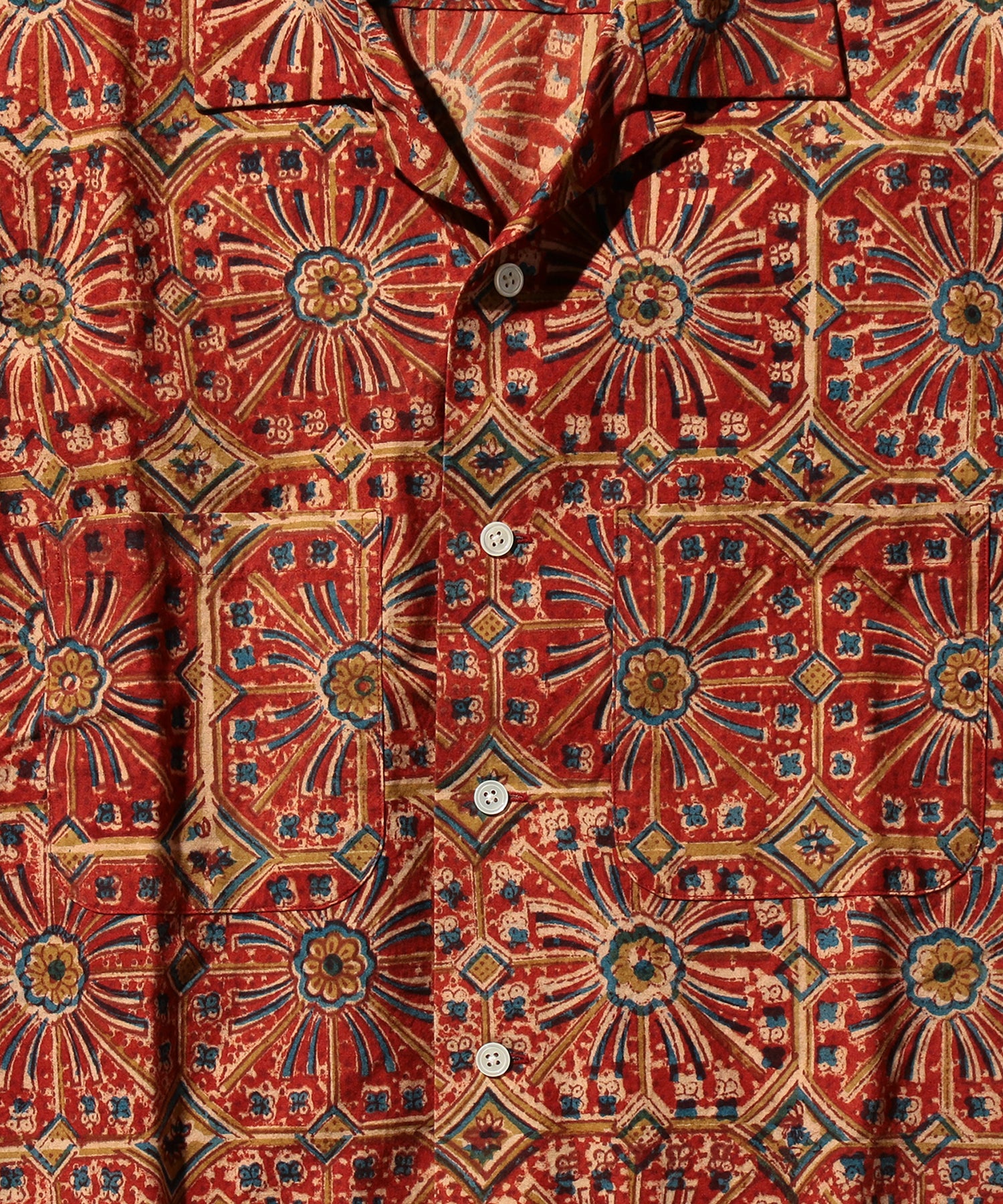 BEAMS PLUS / Open Collar Block Print Flower / 3801-0168-139