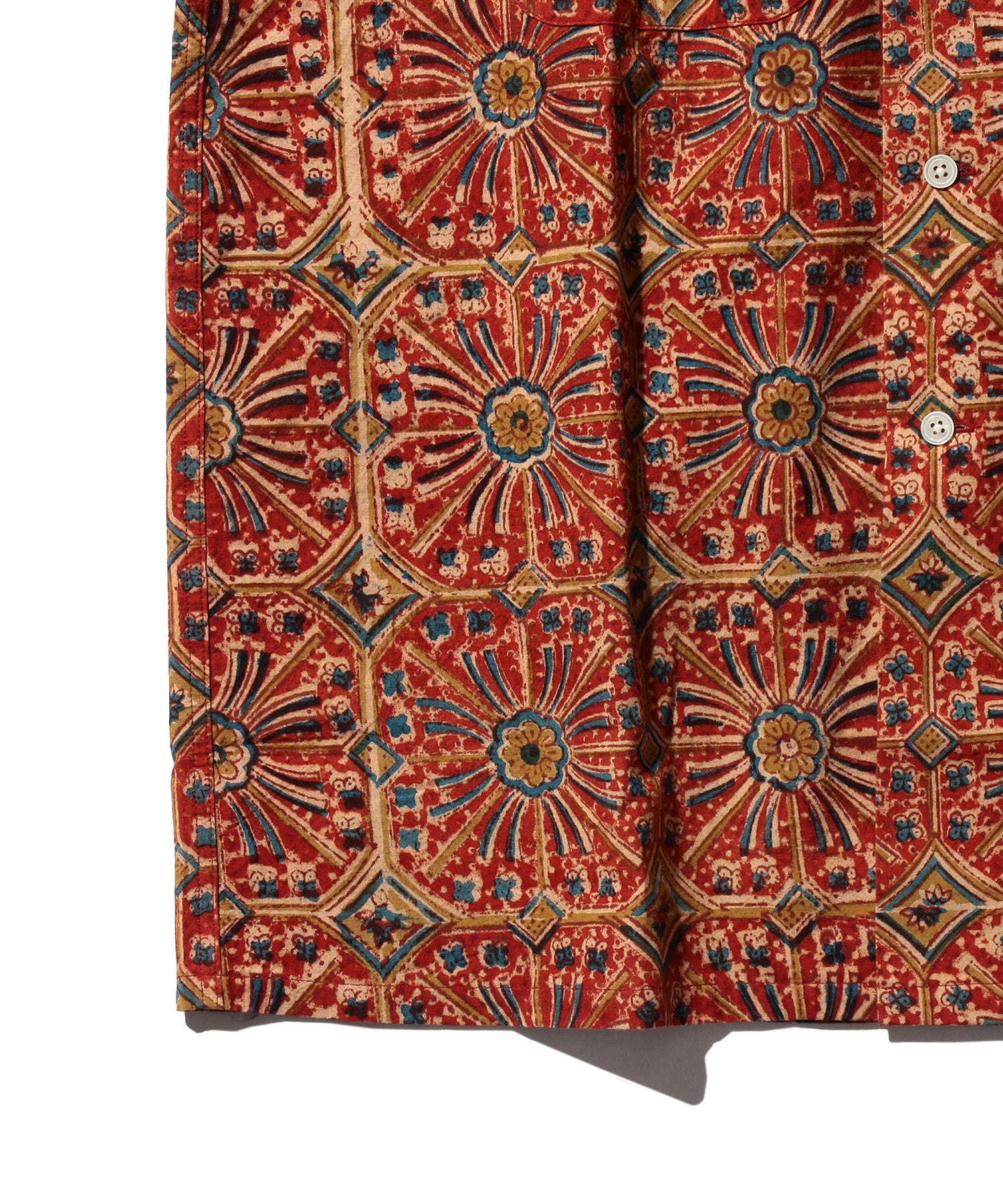 BEAMS PLUS / Open Collar Block Print Flower / 3801-0168-139