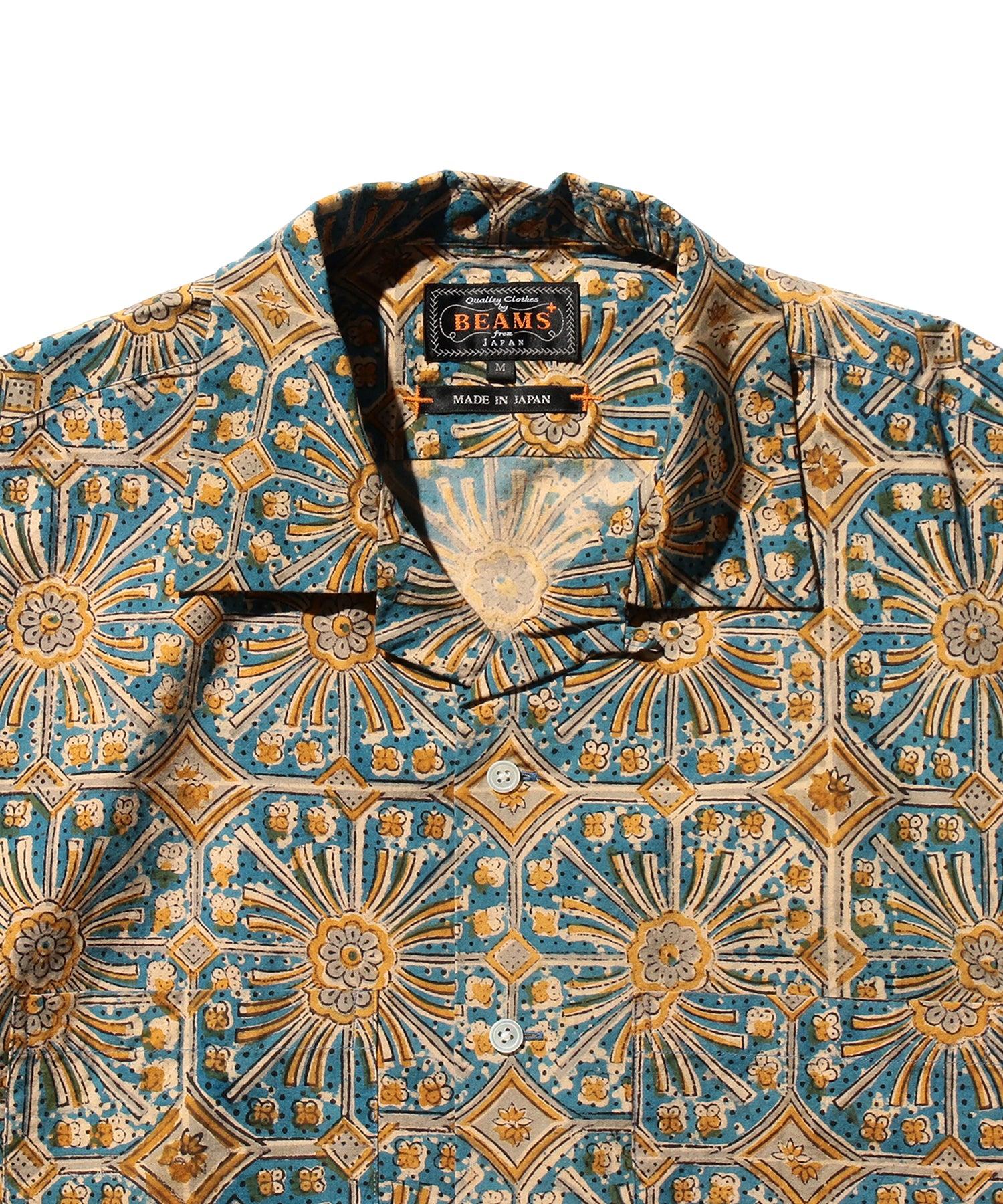 BEAMS PLUS / Open Collar Block Print Flower / 3801-0168-139