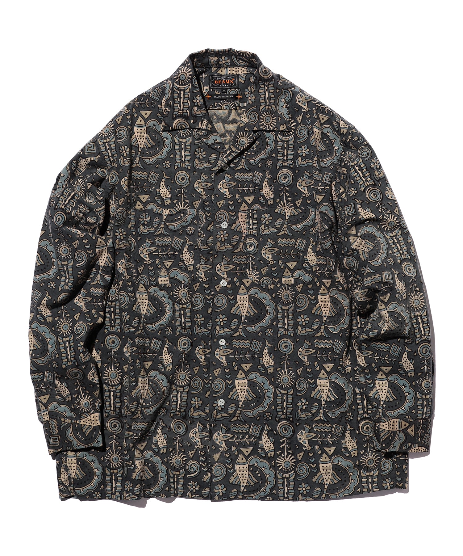 BEAMS PLUS / Open Collar Block Print / 3811-1912-139