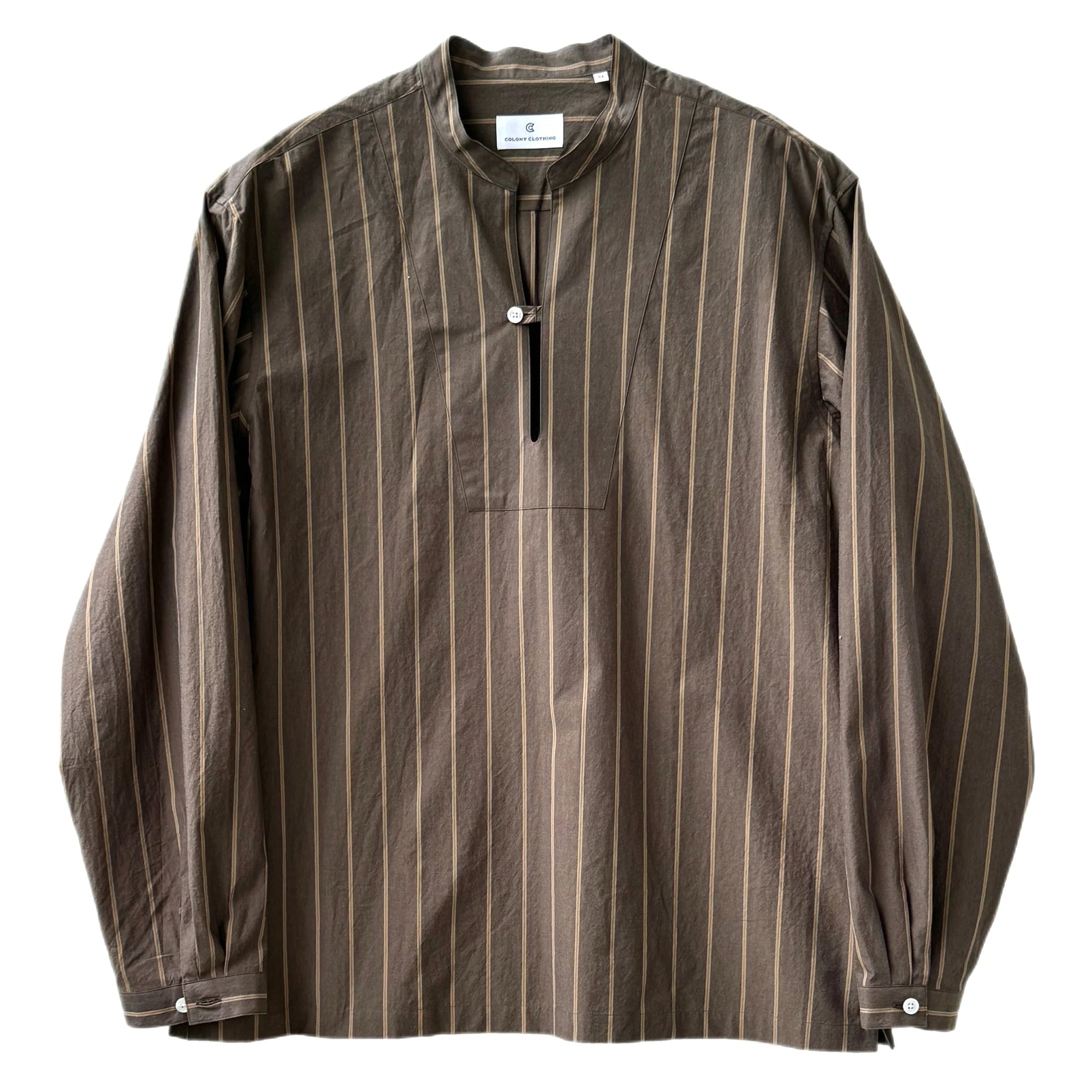 COLONY CLOTHING /  STRIPE STAND COLLAR SHIRT BROWN  / CC2401-SH06-02