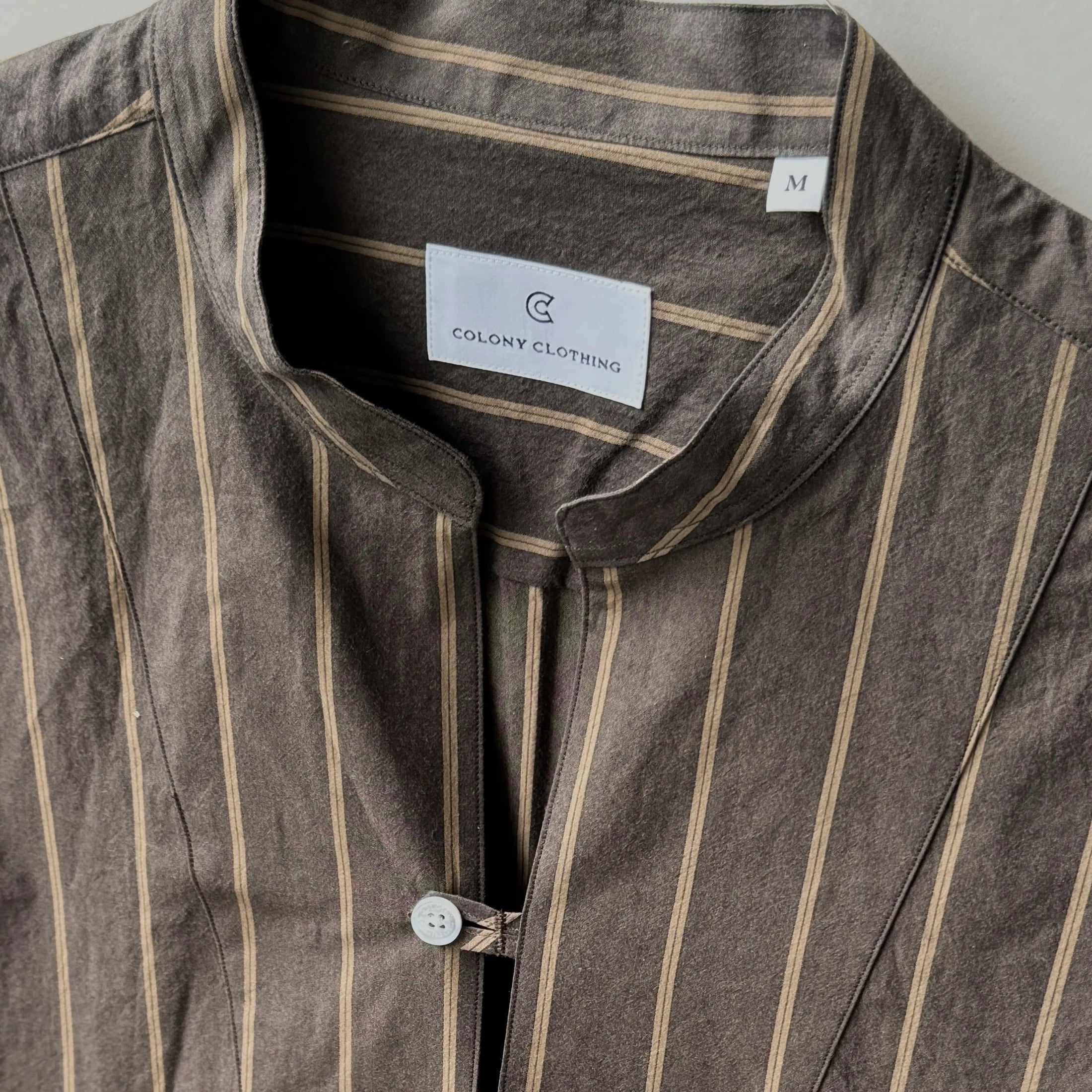 COLONY CLOTHING /  STRIPE STAND COLLAR SHIRT BROWN  / CC2401-SH06-02