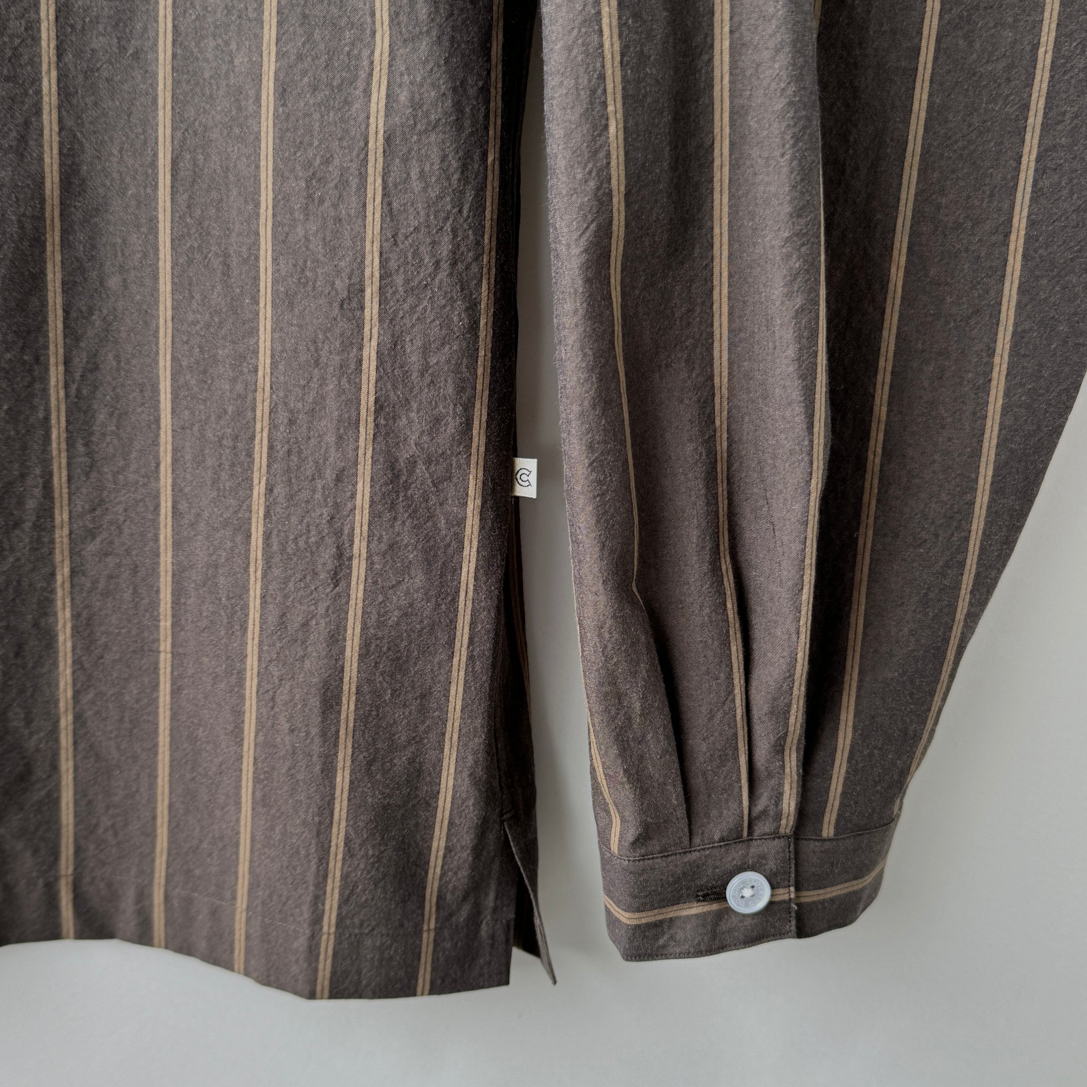 COLONY CLOTHING /  STRIPE STAND COLLAR SHIRT BROWN  / CC2401-SH06-02