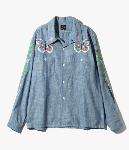 NEEDLES / One-Up Shirt - Cotton Chambray India Embroidery