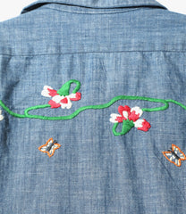 NEEDLES / One-Up Shirt - Cotton Chambray India Embroidery