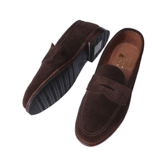 ALDEN 6224L UNLINED PENNY LOAFER IN DARK BROWN SUEDE