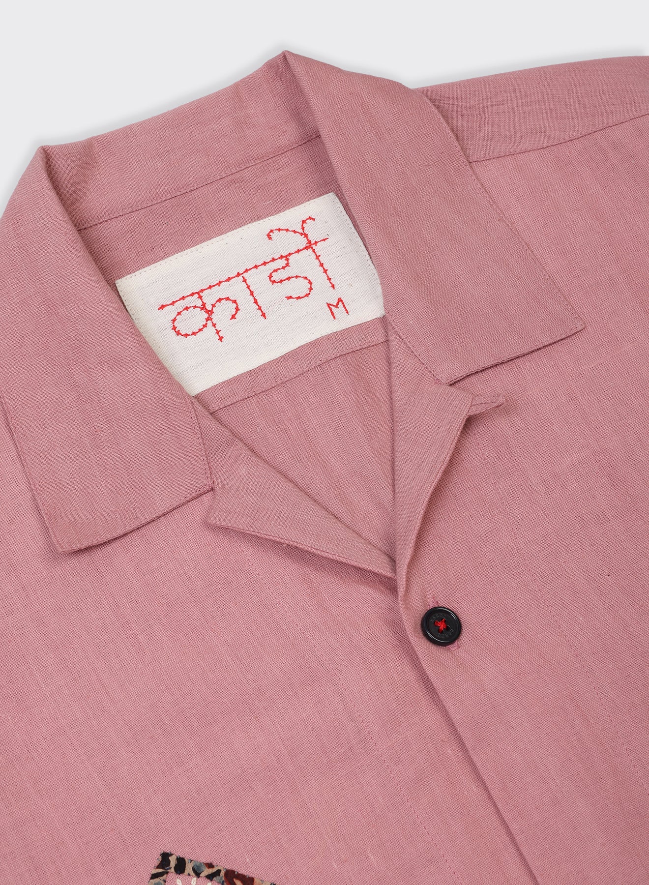 KARDO / RONEN / RELAXED FIT CAMP COLLAR SS SHIRT WITH HAND APPLIQUE / PINK