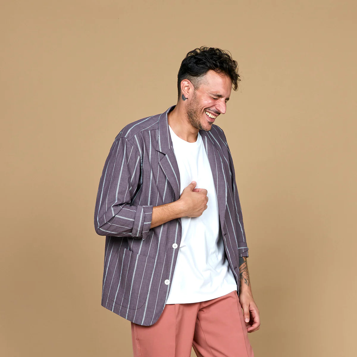 COLONY CLOTHING / COTTON STRIPED LOUNGE JACKET / CC2301-JK01S-1