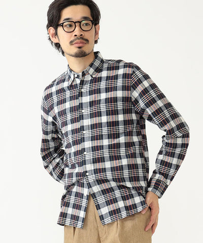 BEAMS PLUS / INDIAN MADRAS BUTTON-DOWN SHIRT (NAVY)