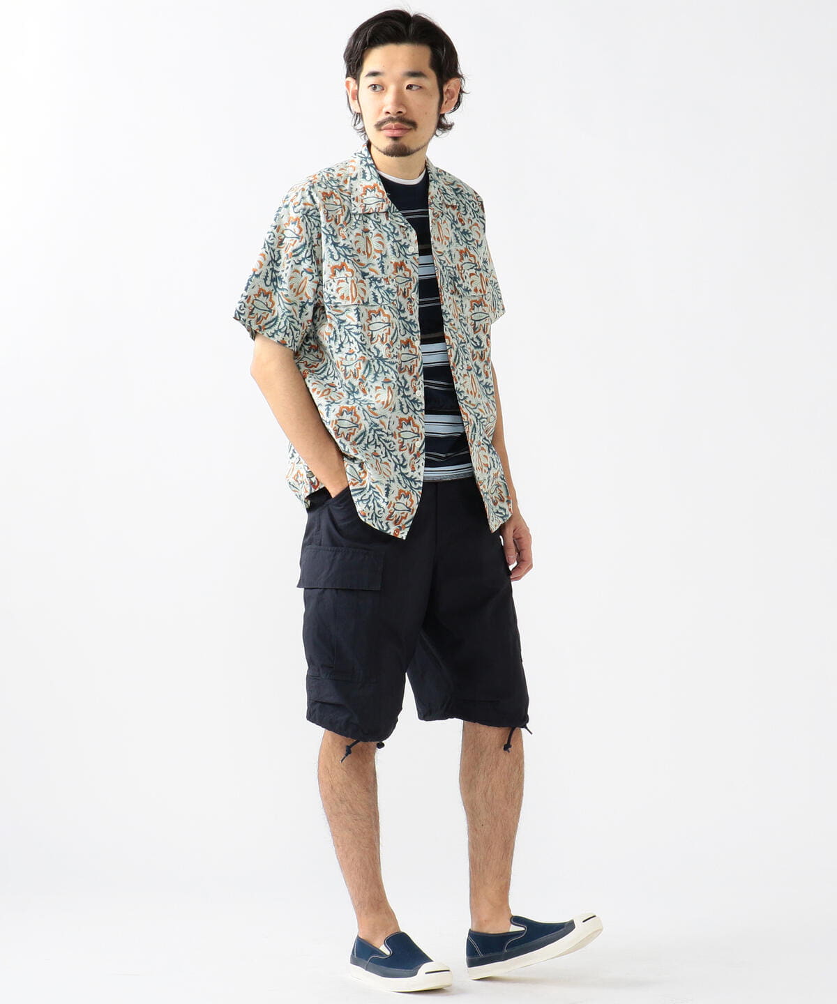 BEAMS PLUS / CARGO SHORTS NAVY / B+80/3RIPミリタリ6PS