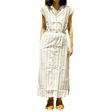 XACUS / BEIGE STRIPE SLEEVELESS DRESS 6416