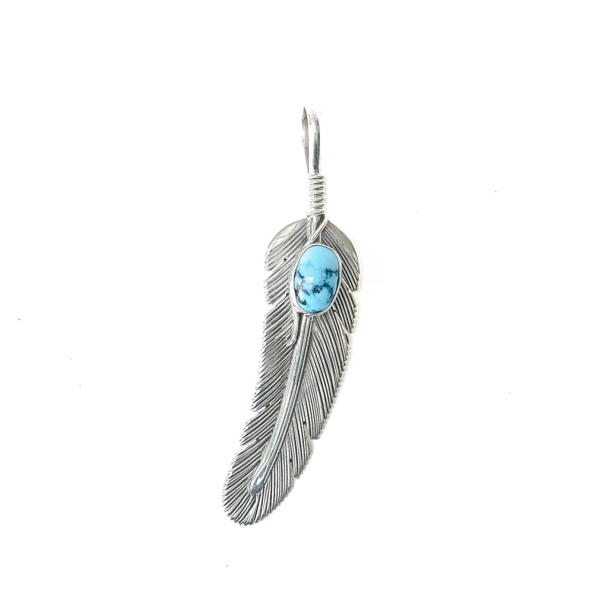 HARVEY MACE BIGGER TURQUOISE FEATHER PENDANT SILVER