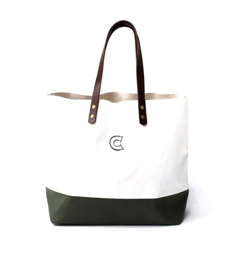 COLONY CLOTHING / WHITE GREEN CANVAS TOTE BAG