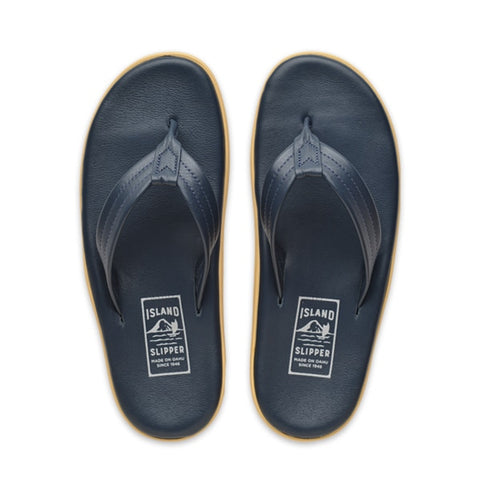 ISLAND SLIPPER / CLASSIC LEATHER NAVY THONG SANDALS (PT202)